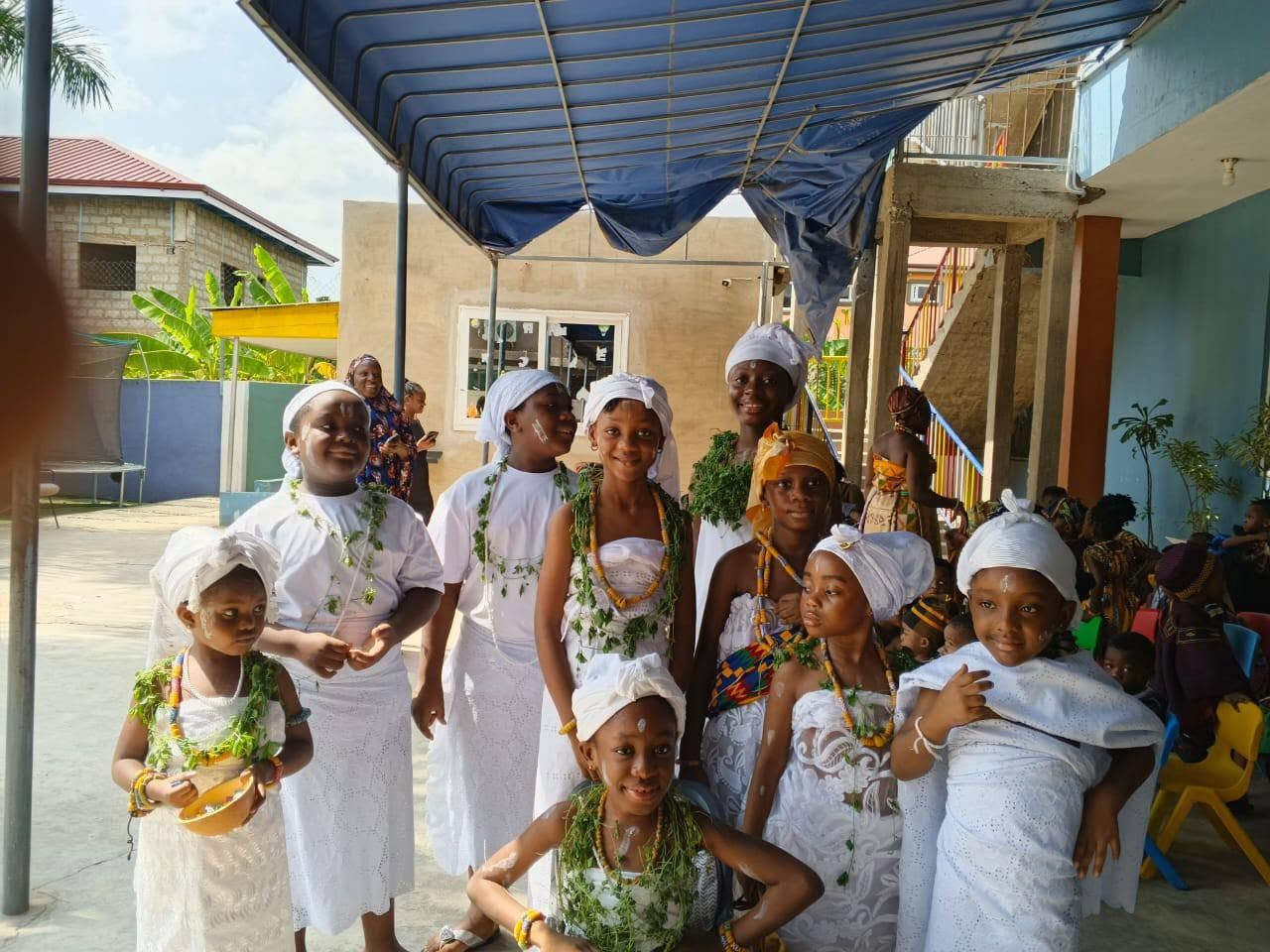 Regina Mundi pupils dressed in traditional white attire for a cultural celebration