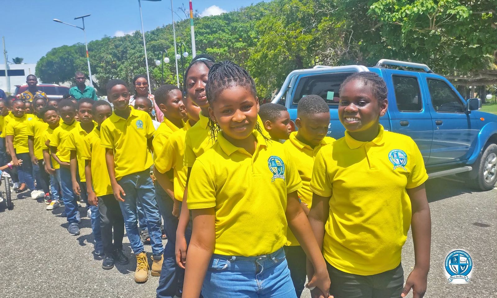 Regina Mundi Primary pupils walking in line, hand in hand, during a school outing